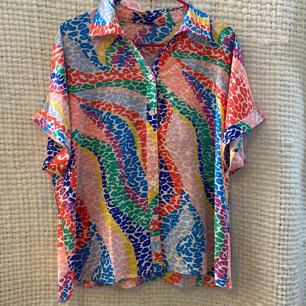 Colorful Cheetah Button Up Blouse